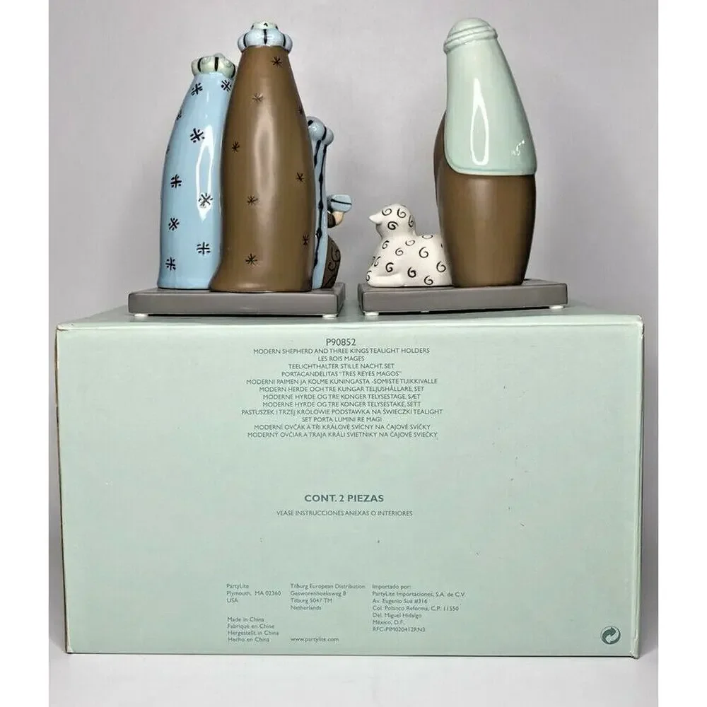 PartyLite Modern Shepherd & Three Kings Tealight Holders Retired NIB P13B/P90852